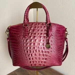 Brahmin Duxbury Satchel Pink Metallic Croc Embossed Leather Handbag With COA
